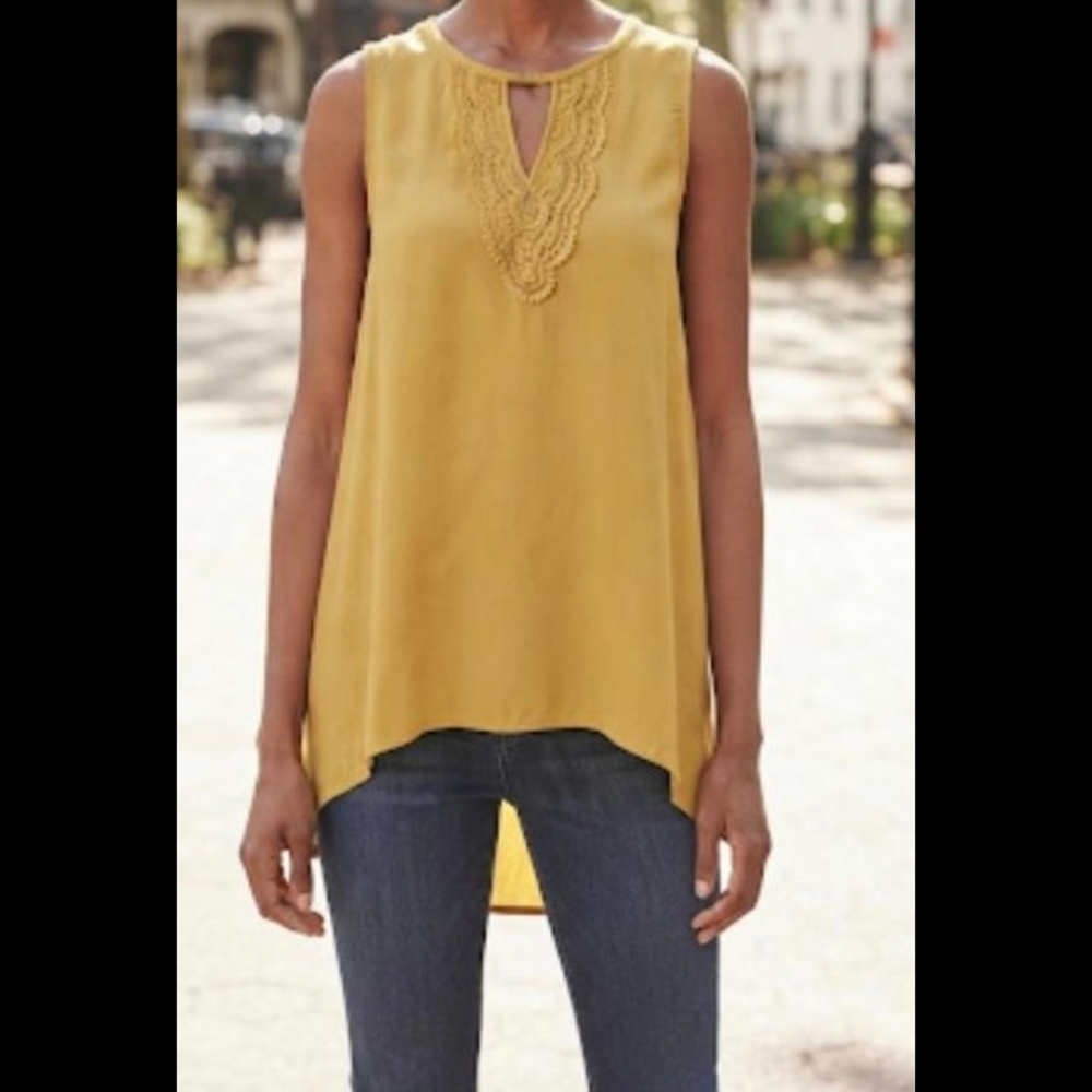 Grace Elements Mustard Yellow Sleeveless Boho Top with Lace Detail(WITH DEFECTS)